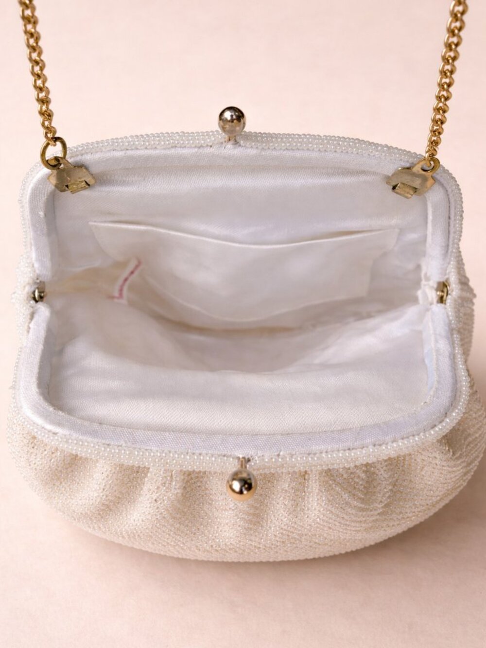 Vintage Japan Beaded Clutch Ivory Floral Evening Bag Kiss Lock Bridal Heirloom - Picture 7 of 8